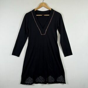 Aller Simplement Women Medium Dress Black Lagenlook Raw Floral Cottage Scandi